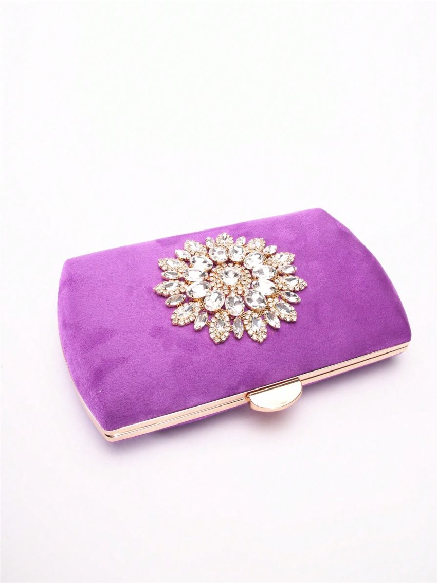 Rhinestone Decor Chain Box Bag Medium Glamorous