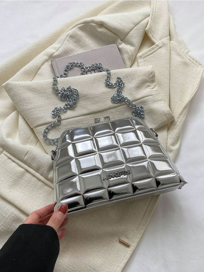 Metallic Quilted Chain Dome Bag Zipper Funky