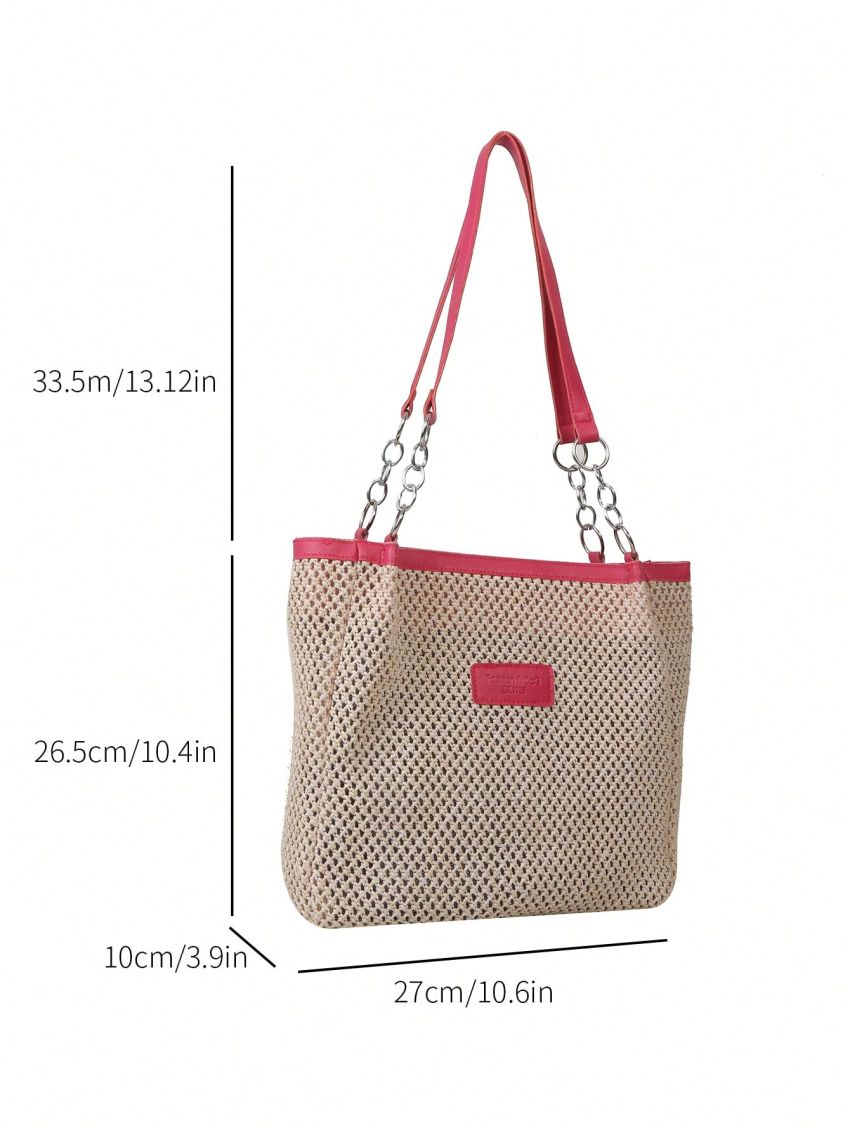 Patch Decor Straw Bag Hollow Out Zipper Fashion