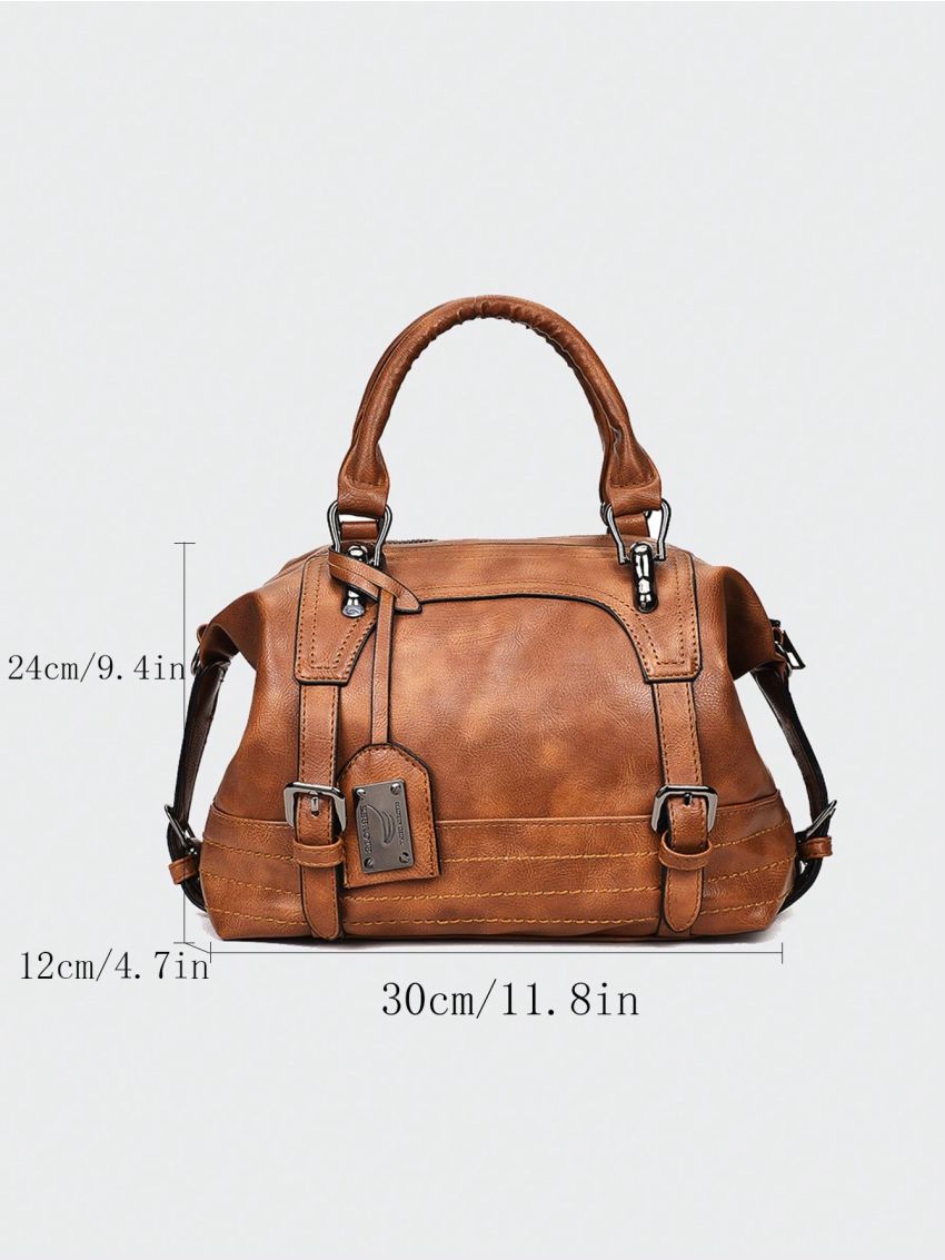 Vintage Boston Handbag, Small Tote Bag, Women's Pu Brown Bag