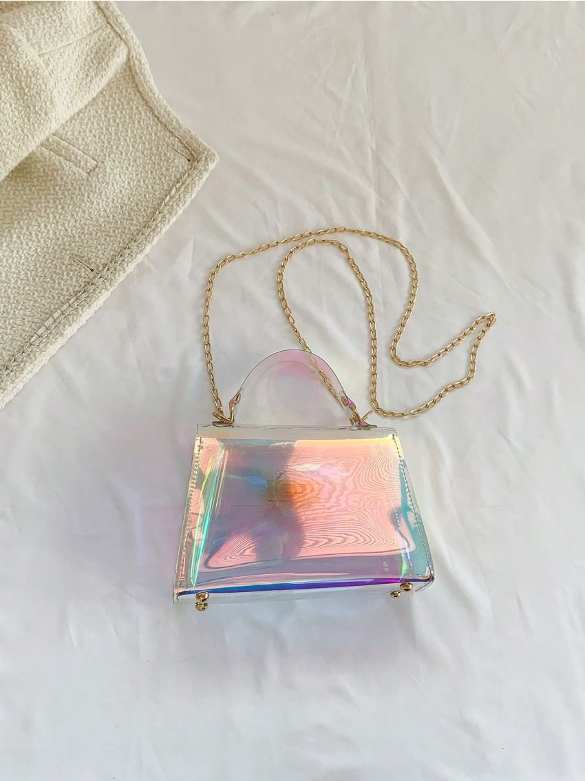 Mini Square Bag Clear Flap Top Handle Funky
