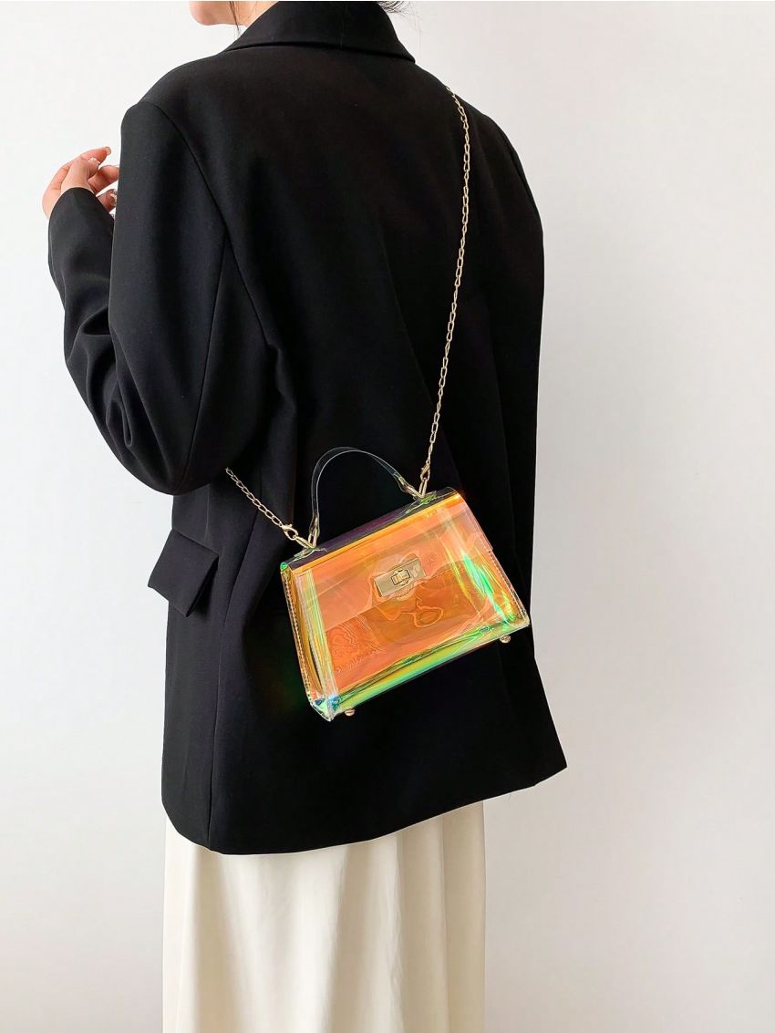 Mini Square Bag Clear Flap Top Handle Funky