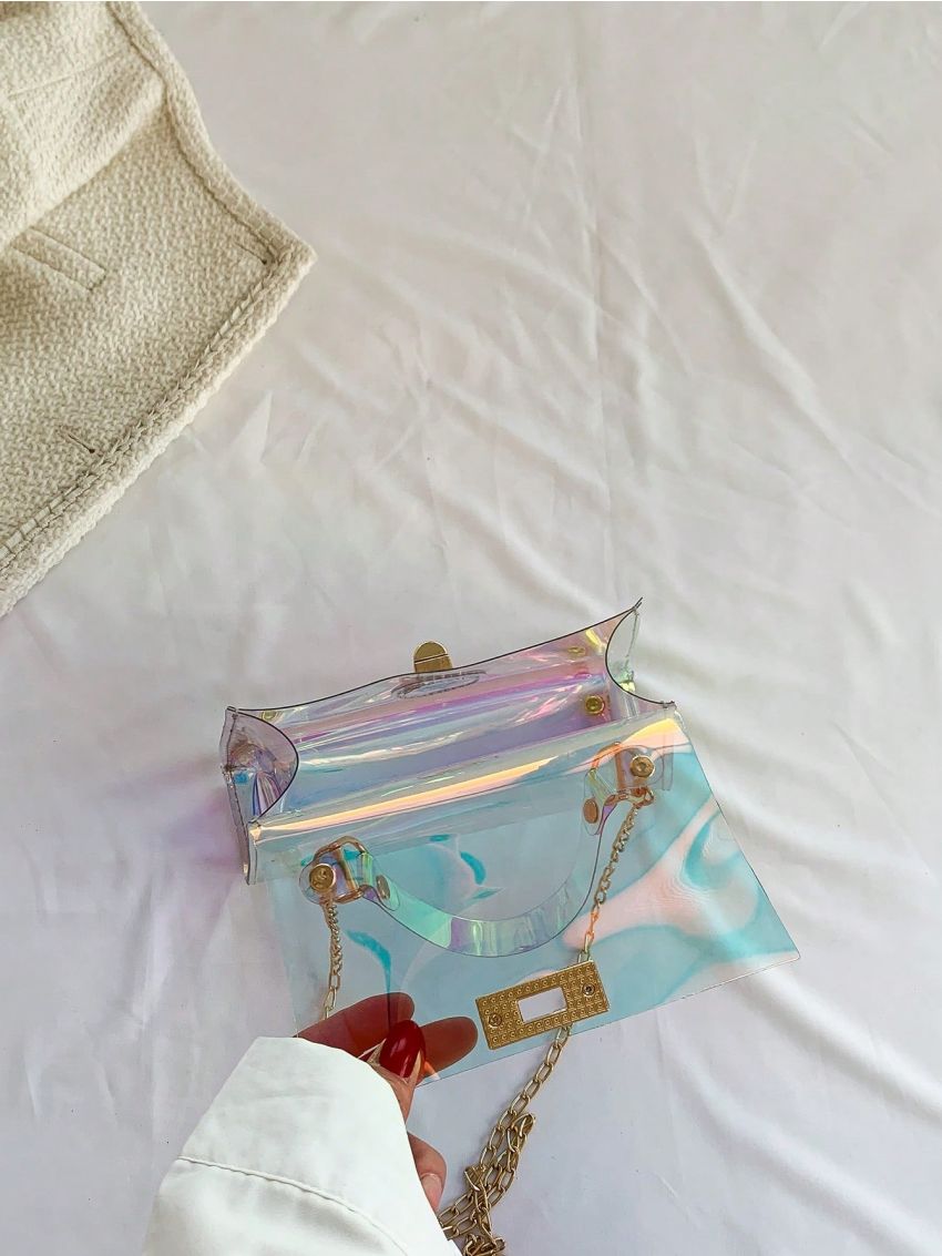 Mini Square Bag Clear Flap Top Handle Funky