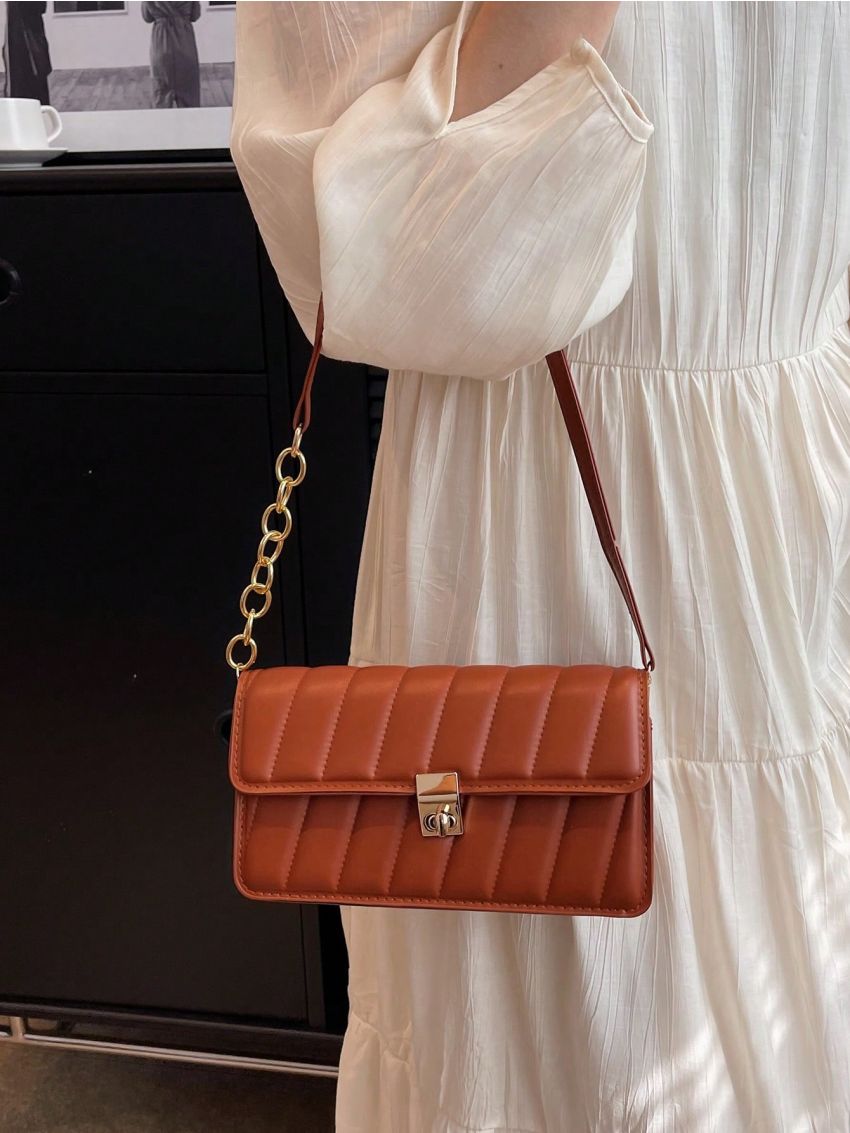 Small Square Bag Fashion Quilted Chain Flap PU