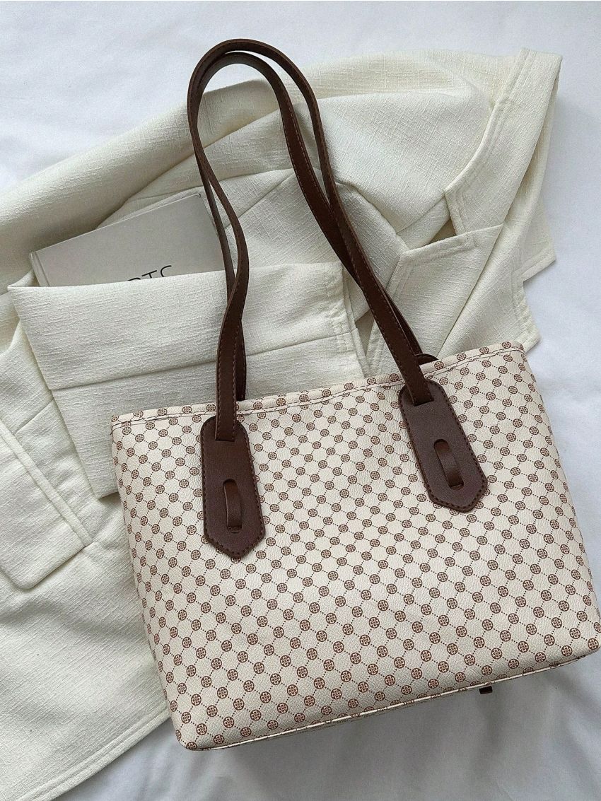Elegant Square Bag Clover Pattern Zipper PU