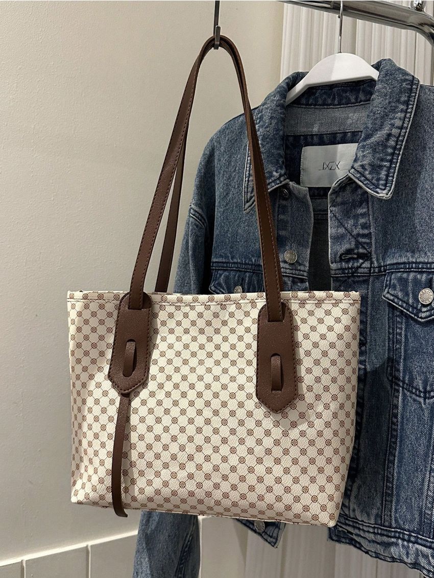 Elegant Square Bag Clover Pattern Zipper PU