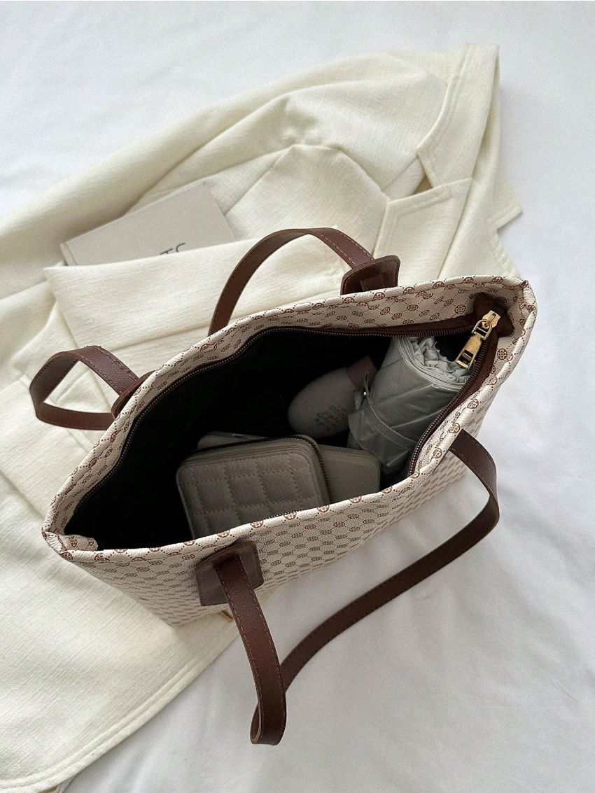 Elegant Square Bag Clover Pattern Zipper PU