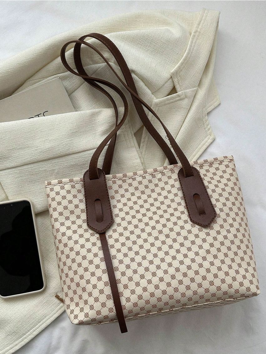 Elegant Square Bag Clover Pattern Zipper PU