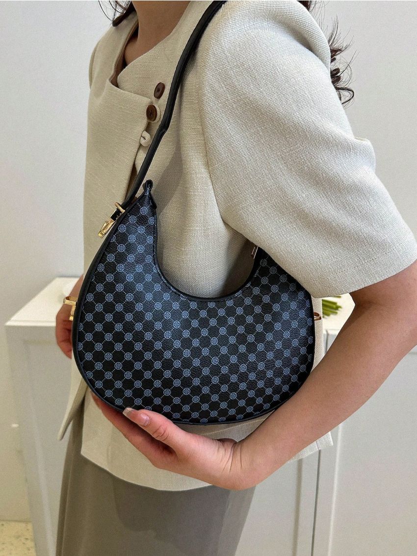 Elegant Hobo Bag Geometric Pattern Zipper PU