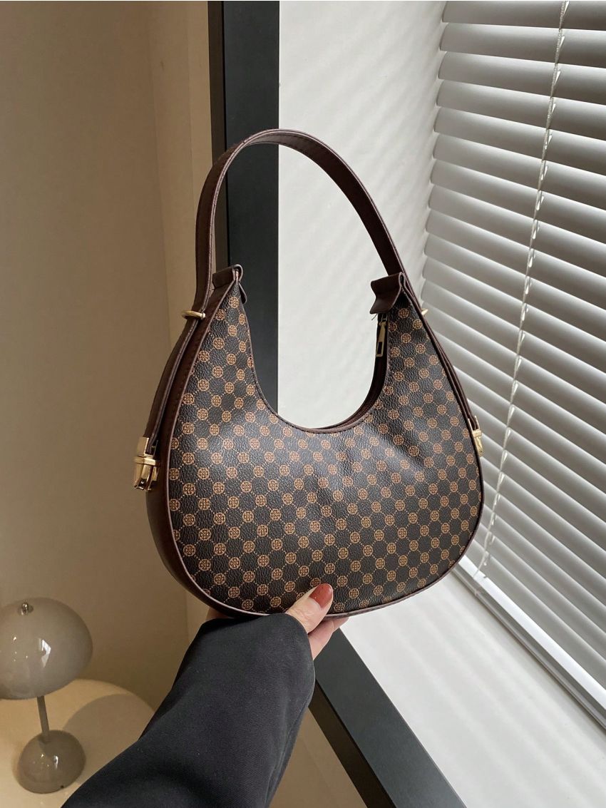 Elegant Hobo Bag Geometric Pattern Zipper PU