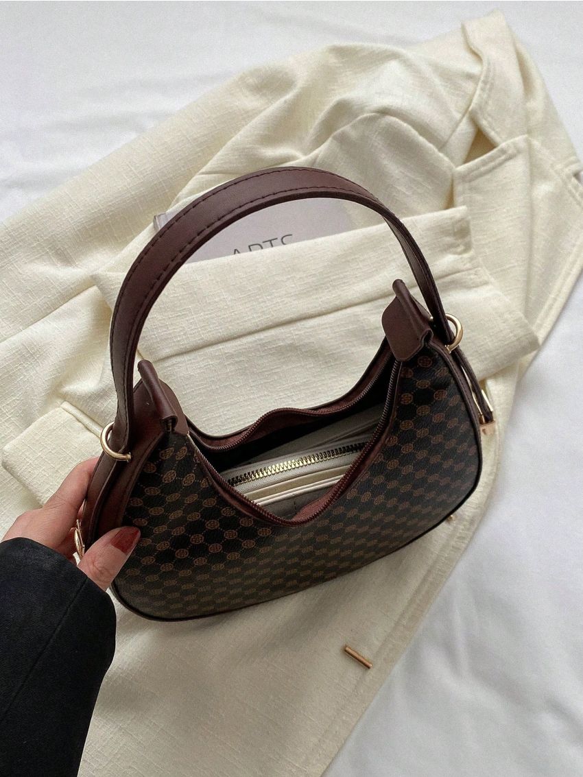 Elegant Hobo Bag Geometric Pattern Zipper PU