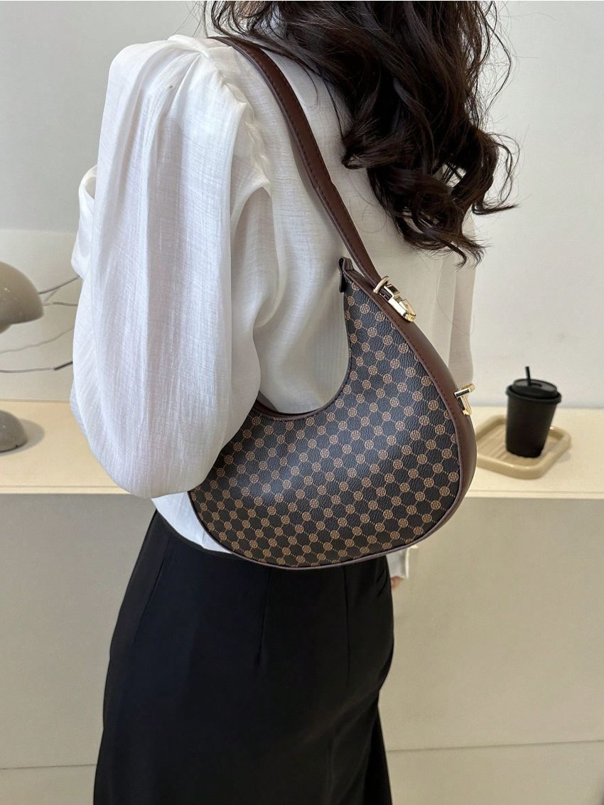 Elegant Hobo Bag Geometric Pattern Zipper PU