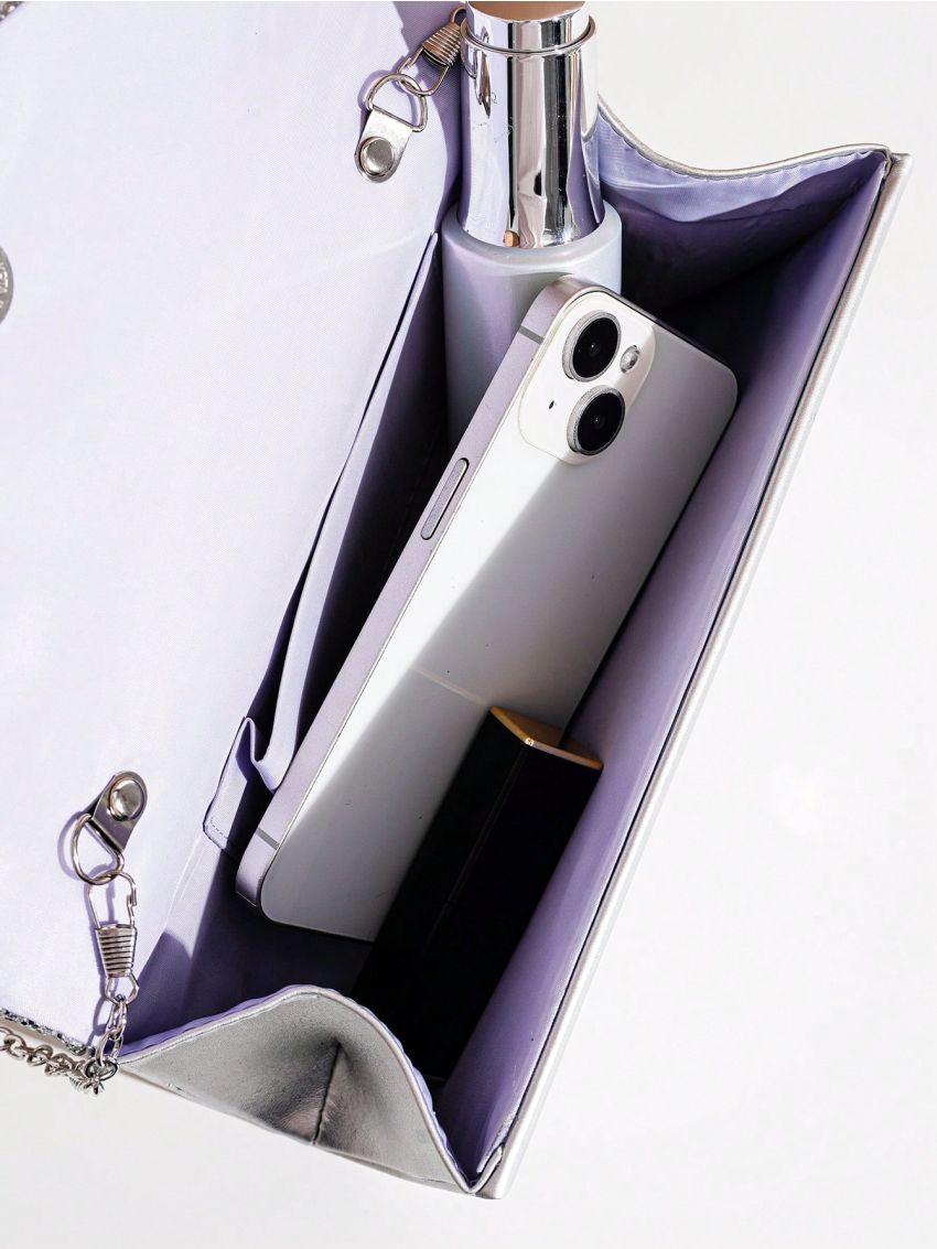 Small Envelope Bag Glamorous Rhinestone Bow & Sequin Decor Flap PU, Perfect Bride Purse For Wedding, Prom & Party Events