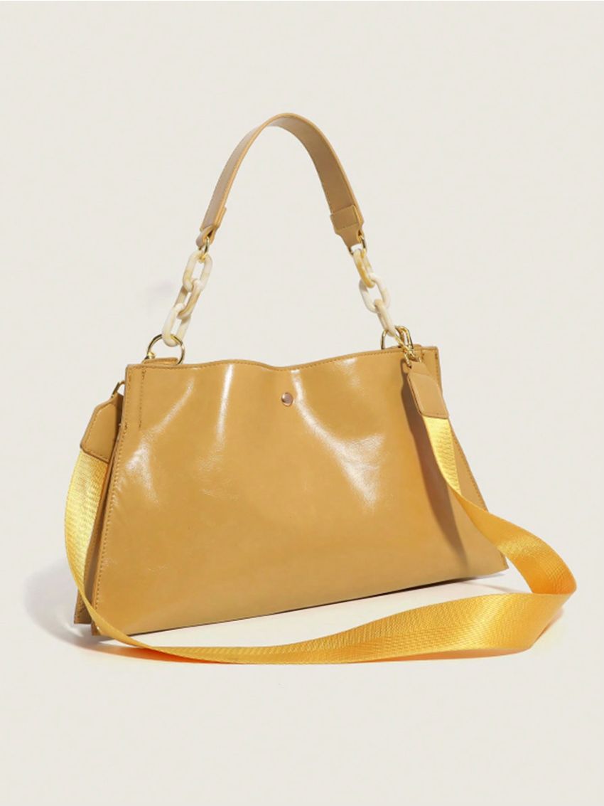 Large Yellow Square Bag Minimalist Chain PU