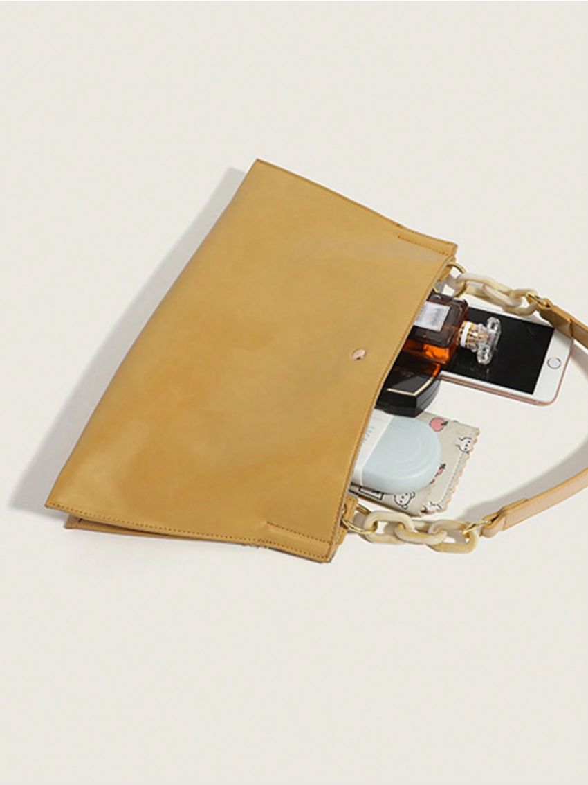 Large Yellow Square Bag Minimalist Chain PU