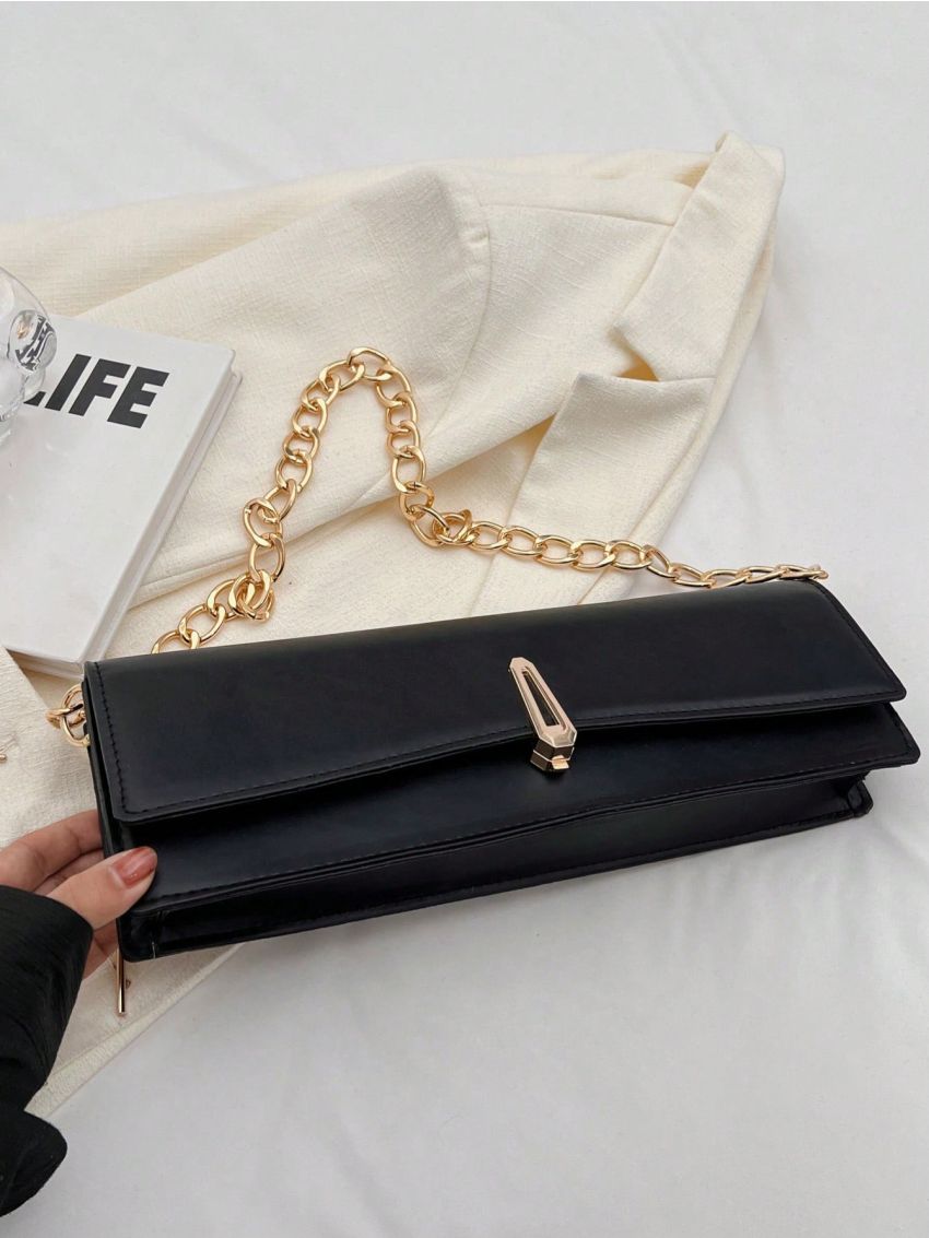 Large Baguette Bag Flap Chain PU Elegant