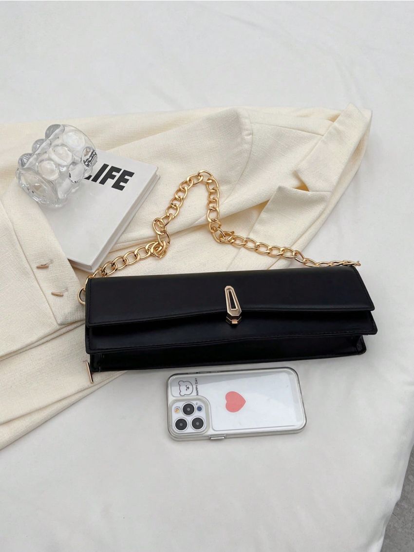 Large Baguette Bag Flap Chain PU Elegant