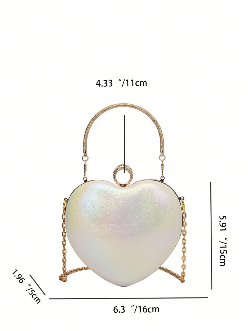Mini Novelty Bag Heart Design Rhinestone Decor Top Handle Chain Holographic Funky