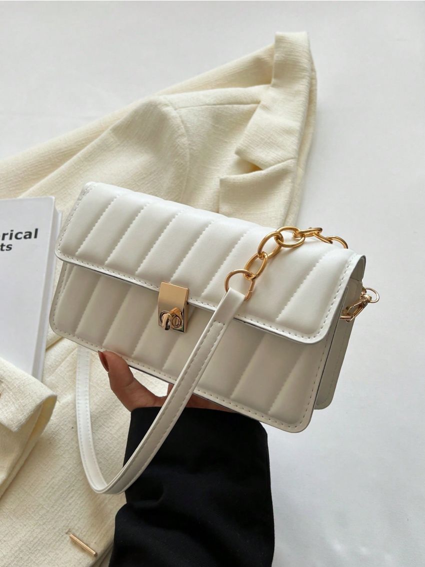 Geometric Embossed Square Bag Flap Chain Strap