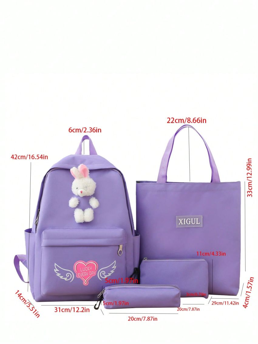 4pcs Bag Sets Backpack Tote Clutch Bag Pencil Case Purple