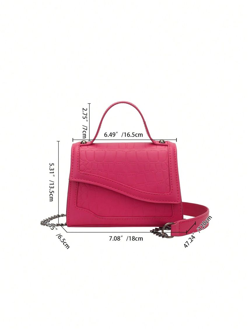 Mini Square Bag Crocodile Embossed Irregular Flap Neon Pink PU Funky