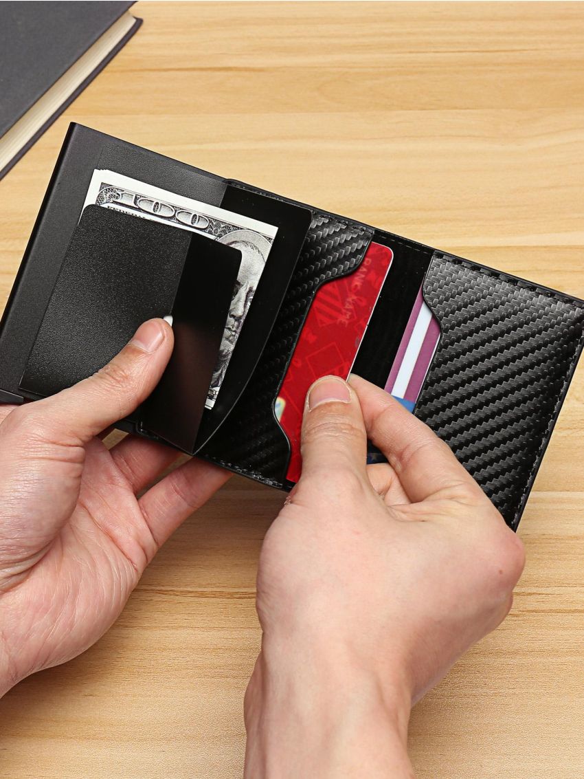 Carbon Fiber Card Holder Wallet Men Brand RFID Black Magic Tri-fold Slim Mini Wallet Small Money Bag Male Purse