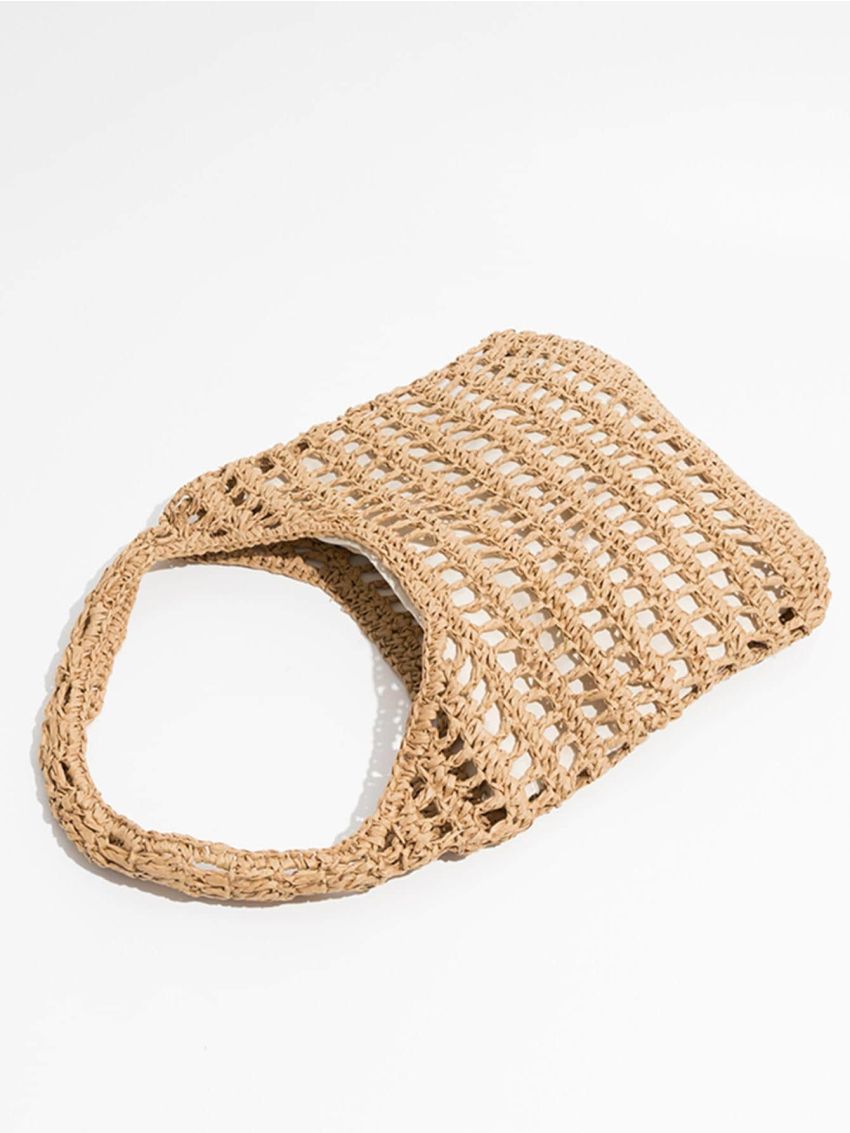 Hollow Out Design Straw Bag Vacation Khaki