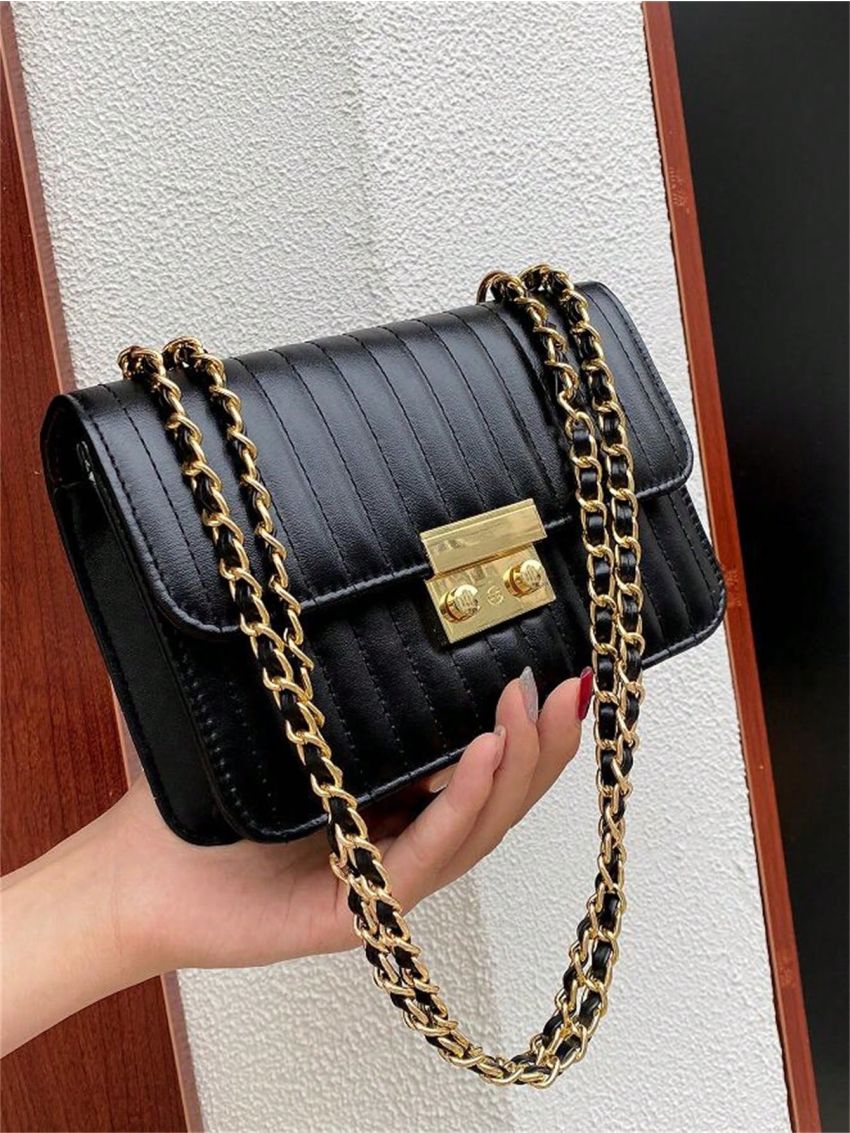 Mini Saddle Bag Fashion Quilted Detail Push Lock Chain Flap PU