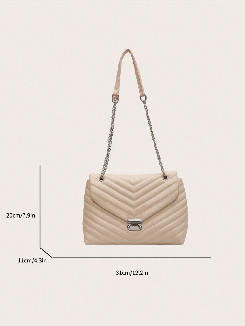 Chevron Detail Flap Chain Square Bag Elegant