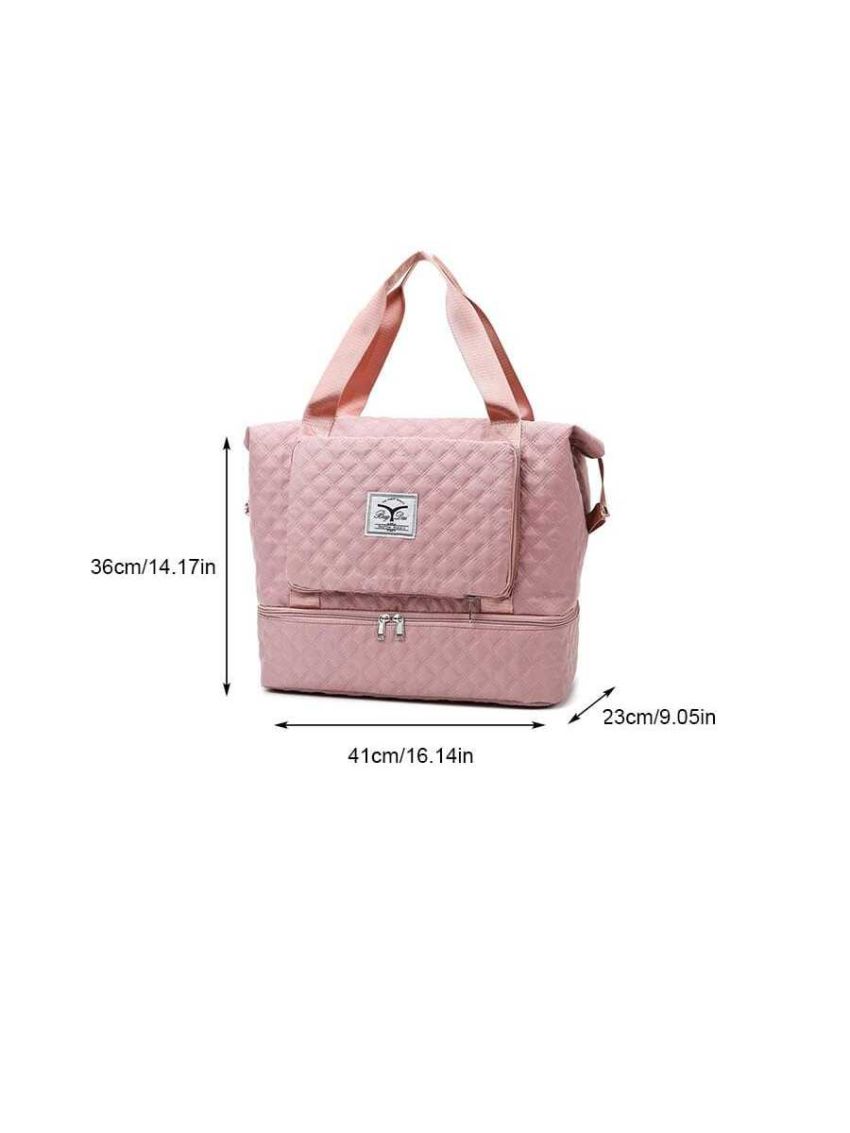 Quilted Letter Patch Fashion Travel Bag Dry-Wet Separation Independent Shoe Warehouse Portable Double Handle
