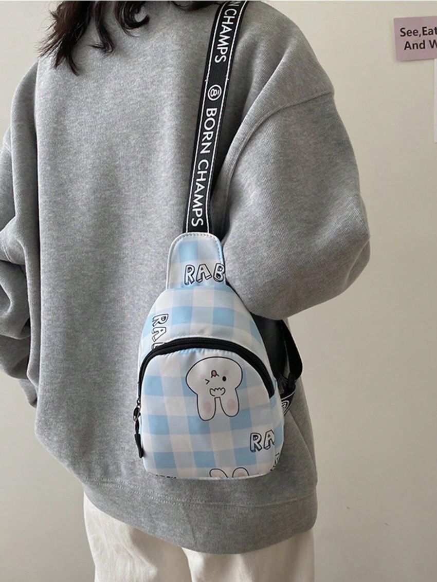 Mini Cartoon Rabbit Pattern Sling Bag Cute Adjustable Strap For Daily