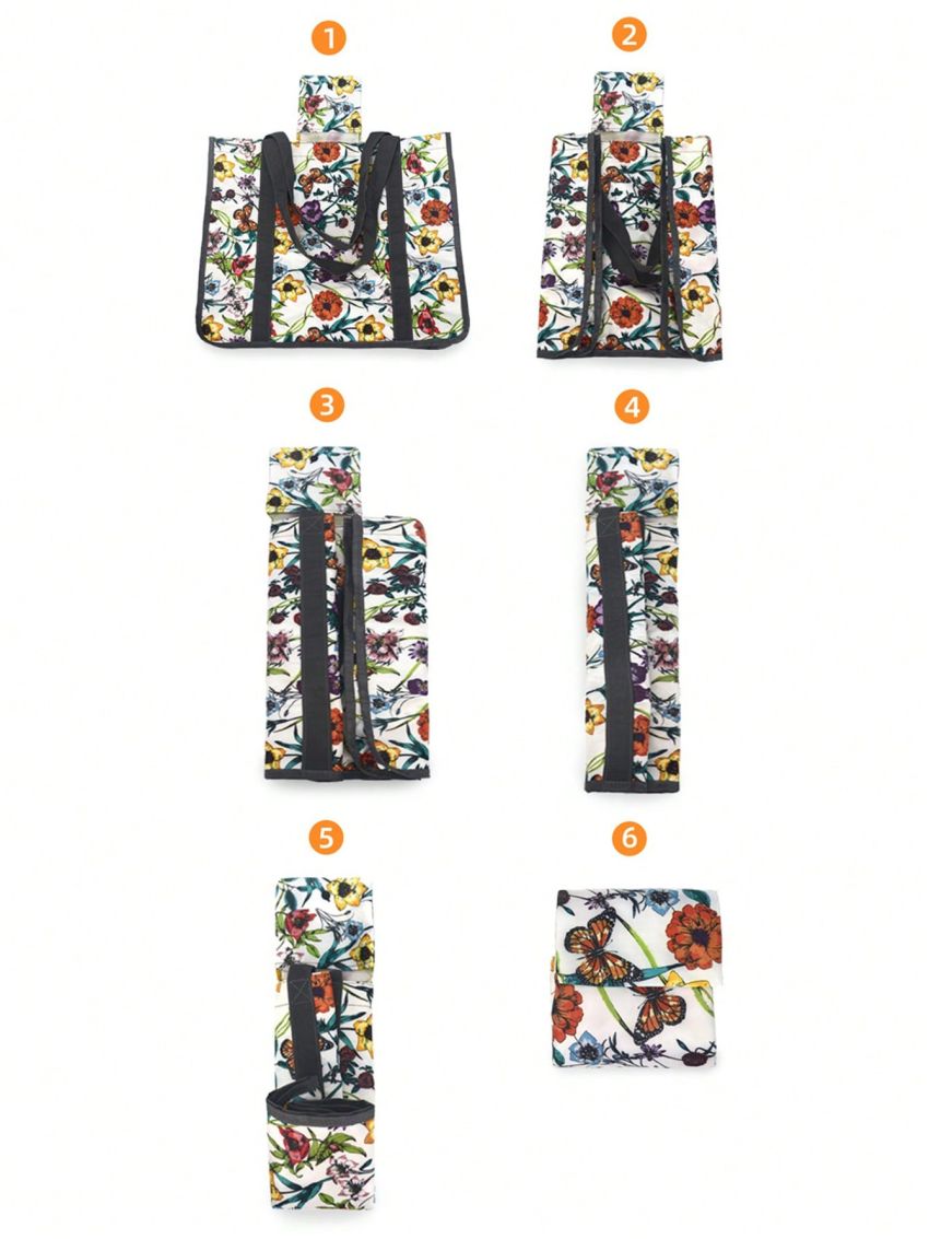 Oversized Floral Print Shopper Bag Casual Polyester Waterproof