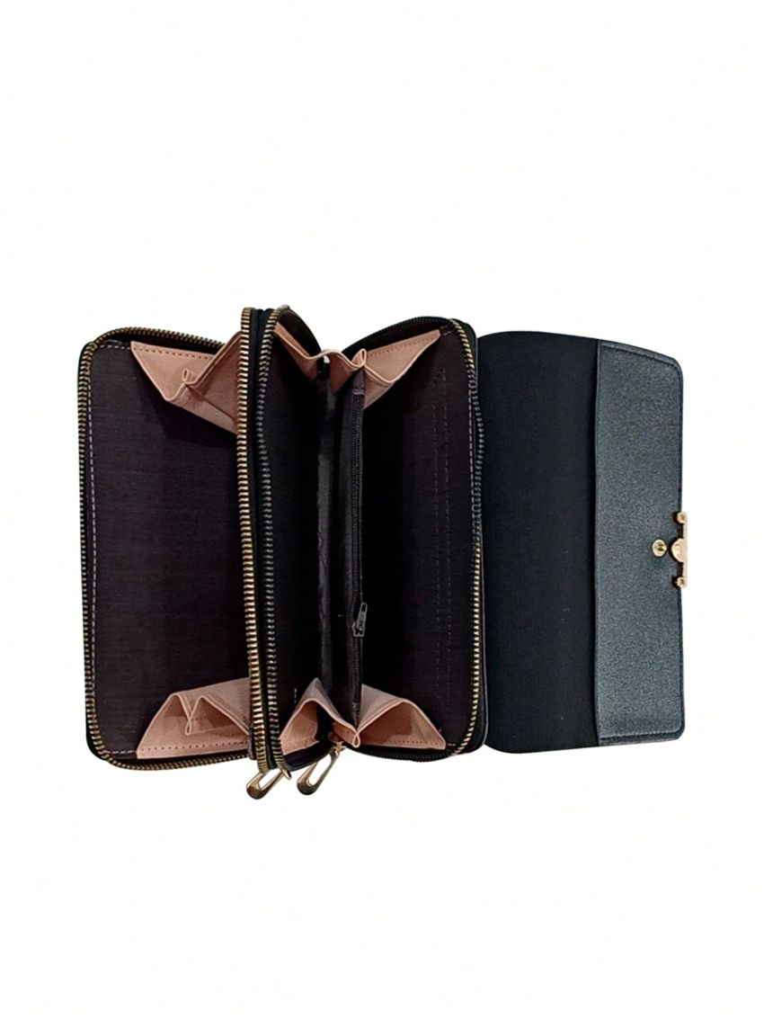 Mini Multi-Functional Crossbody Bag, Women's Letter Detail Zipper PU Leather Shoulder Bag