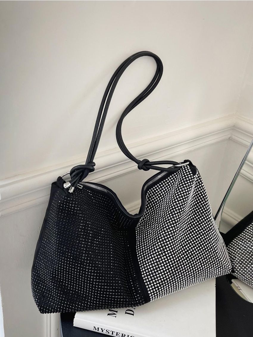 Oversized Studded Decor Hobo Bag Adjustable Strap