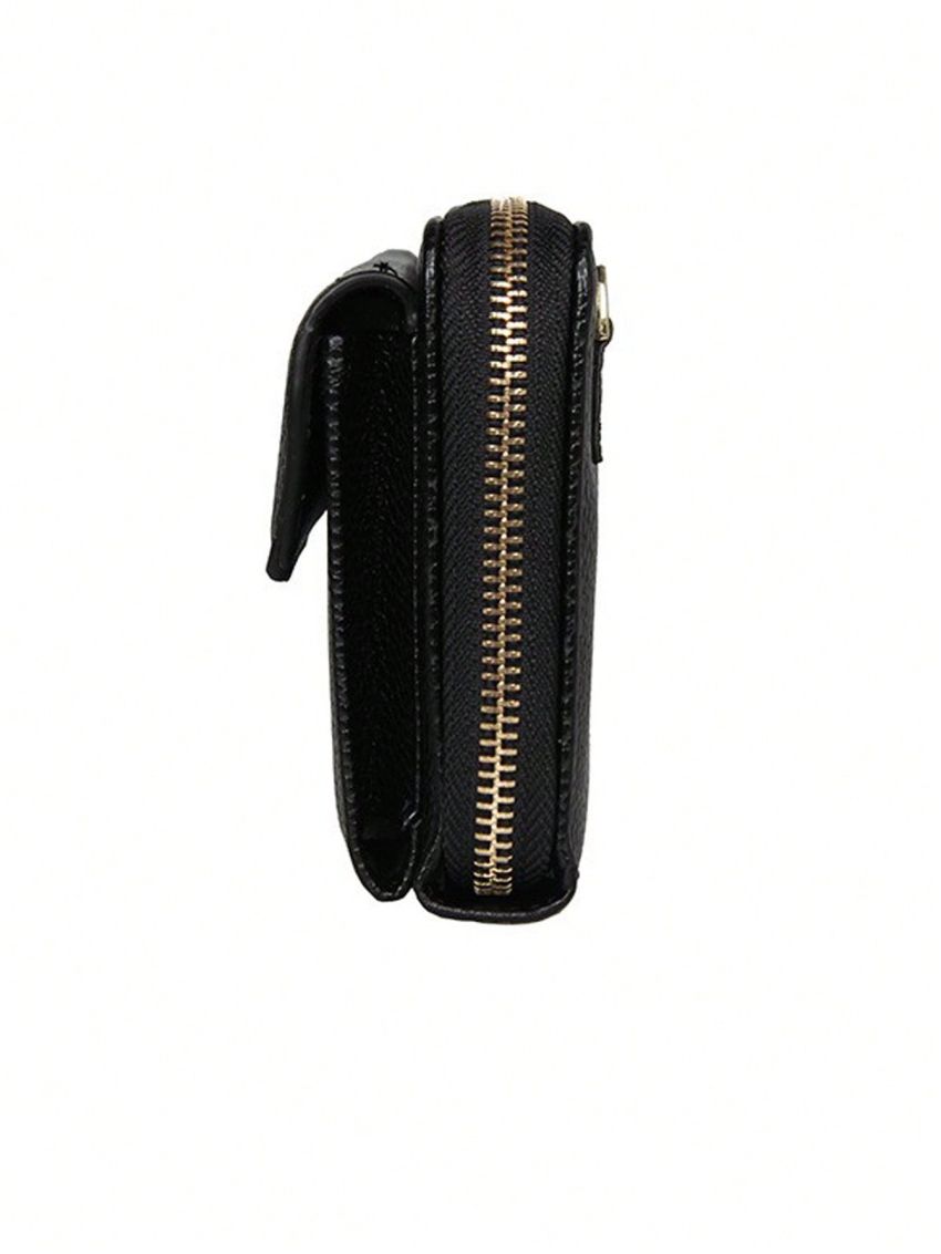 Letter Graphic Long Wallet Litchi Embossed Zipper PU Fashionable