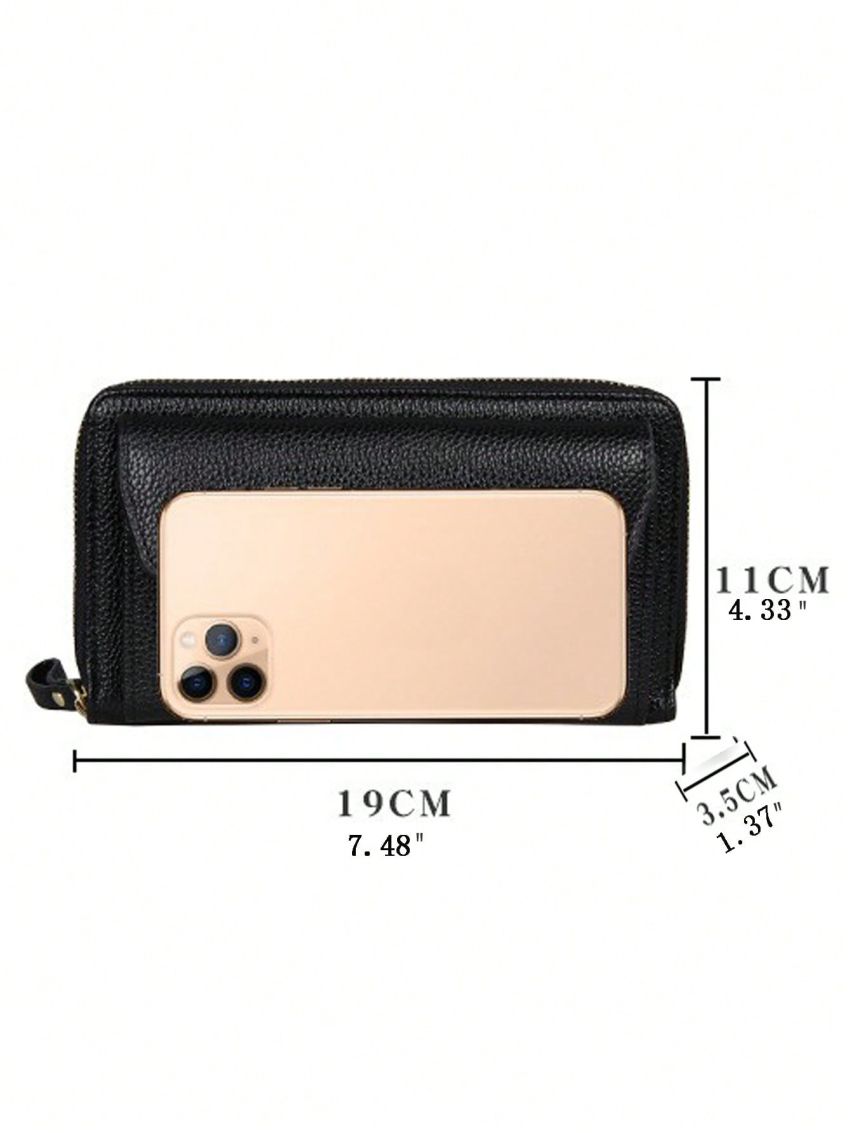 Letter Graphic Long Wallet Litchi Embossed Zipper PU Fashionable