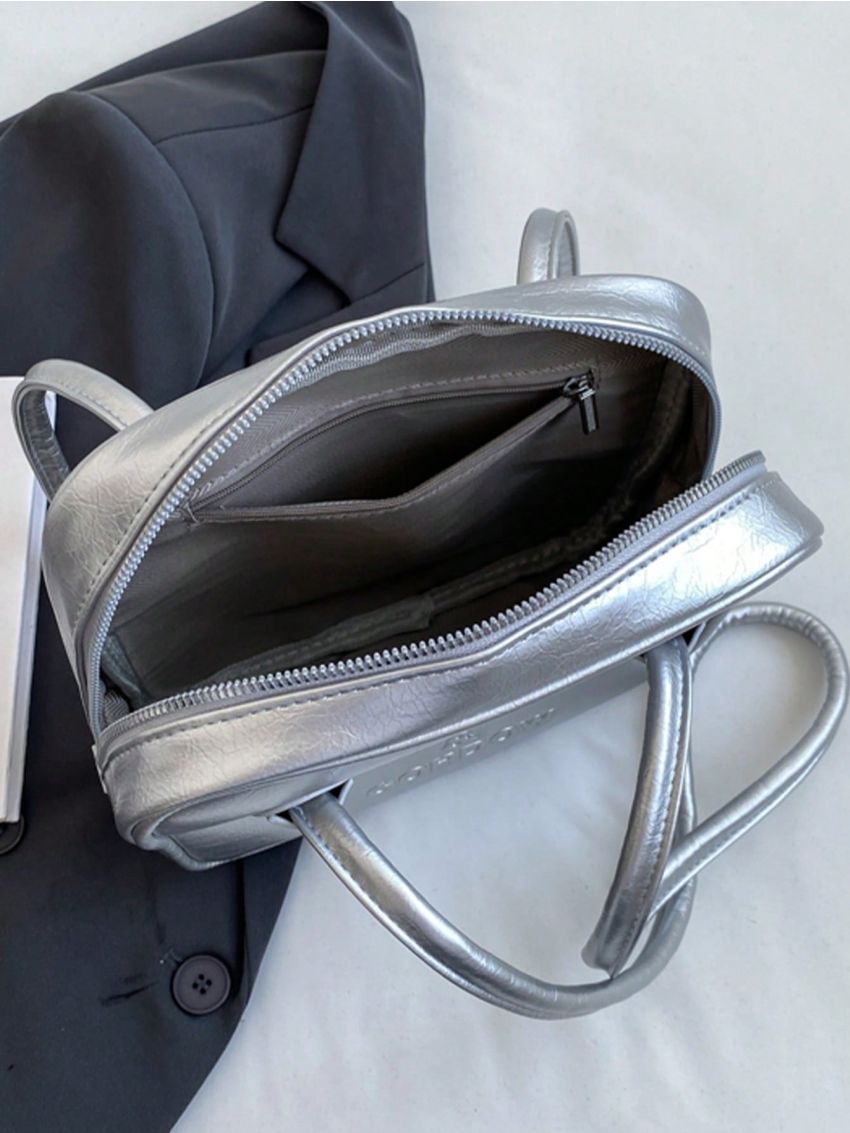 Small Square Bag Funky Metallic Zipper Letter Embossed