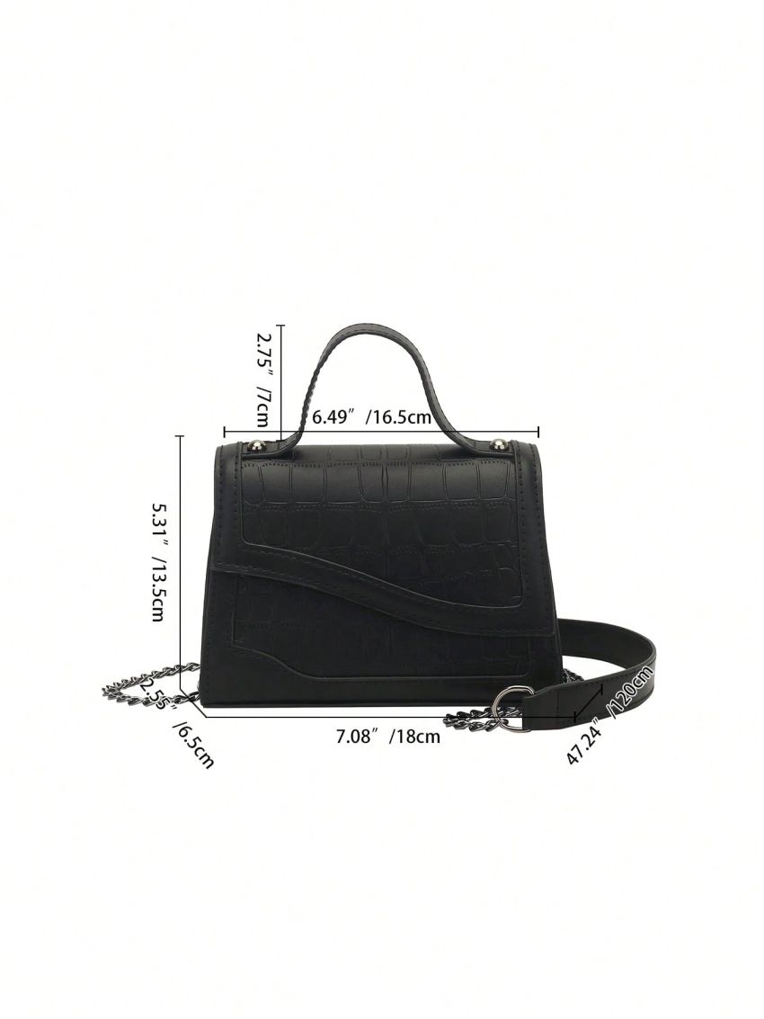 Crocodile Embossed Flap Square Bag Top Handle