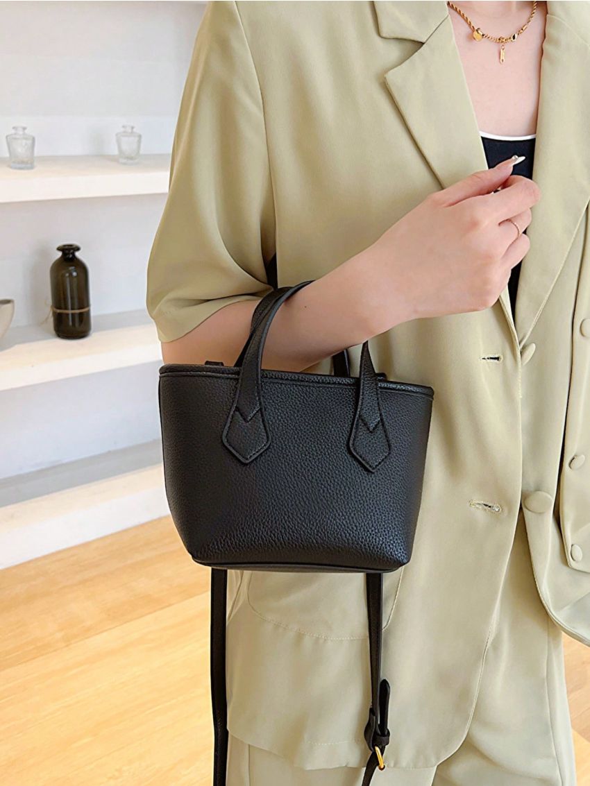 Litchi Embossed Square Bag Double Handle Small