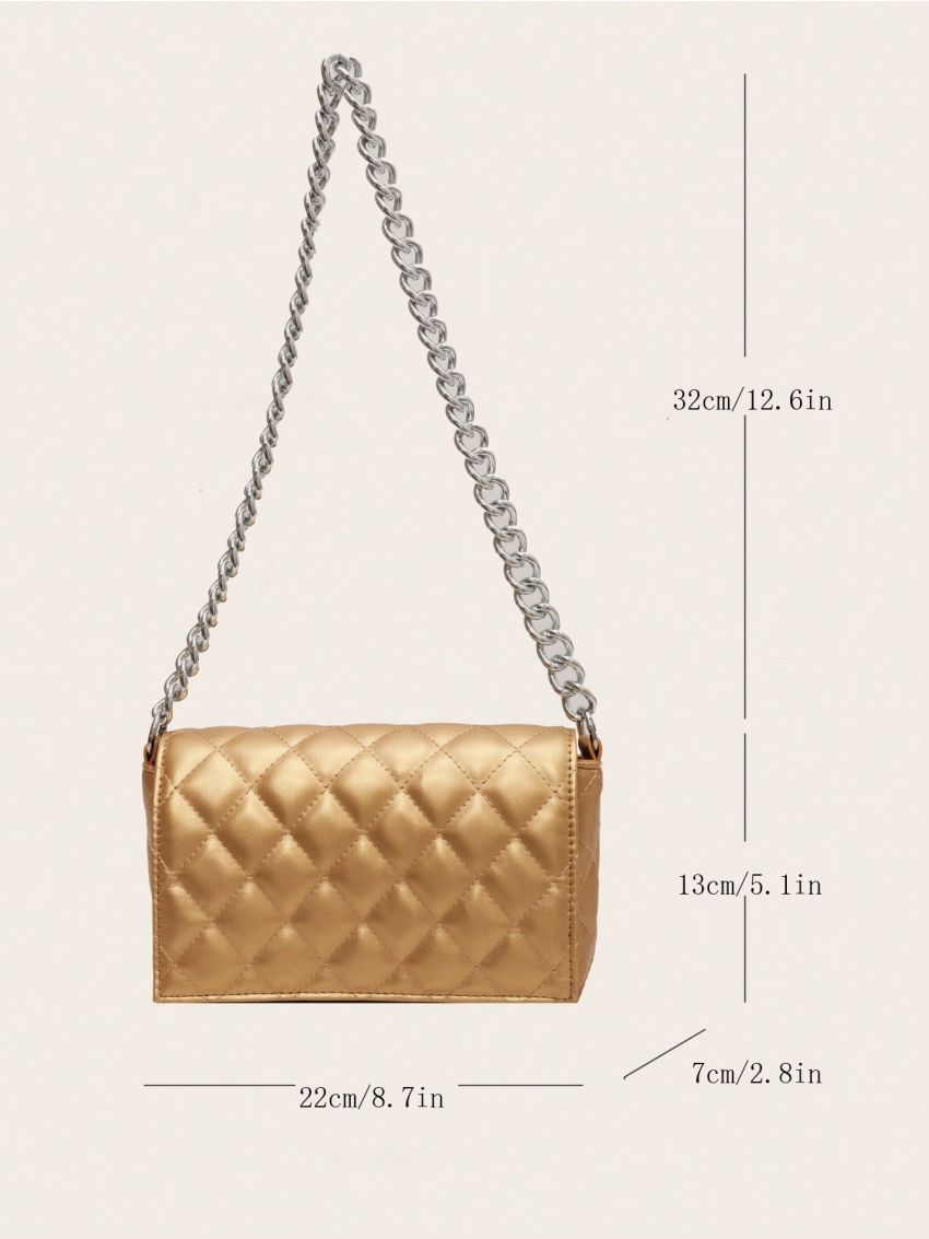 Mini Metallic Square Bag Quilted Flap Chain