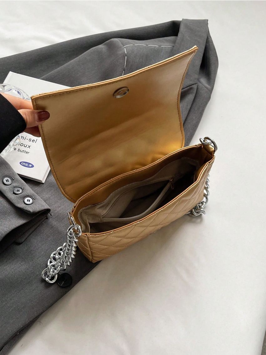 Mini Metallic Square Bag Quilted Flap Chain