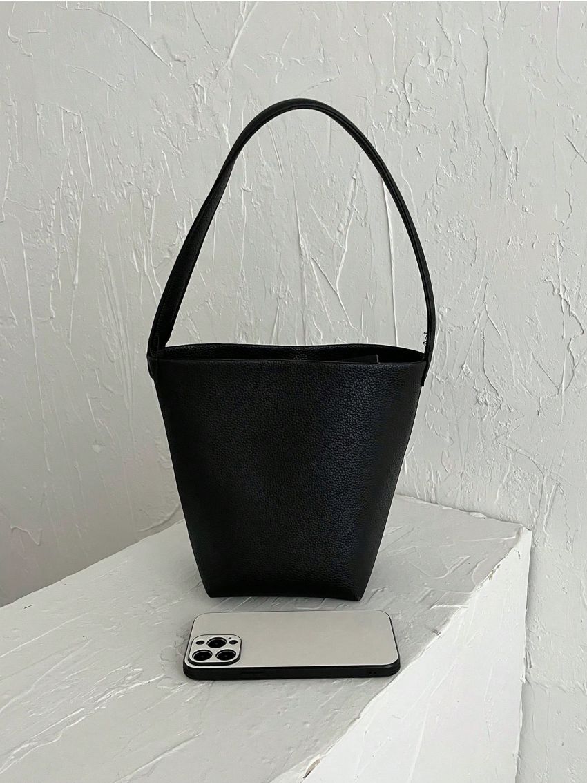 Mini Litchi Embossed Bucket Bag Solid Color