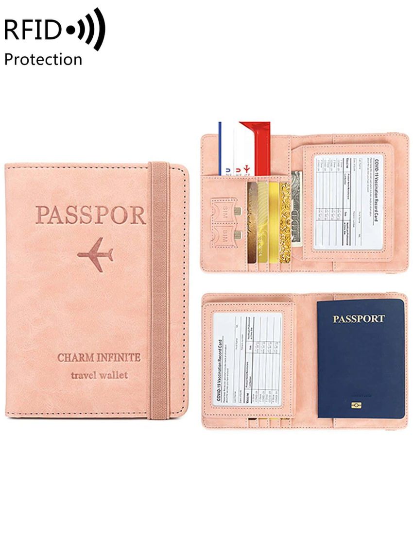 Letter Graphic Passport Case RFID Blocking Pink