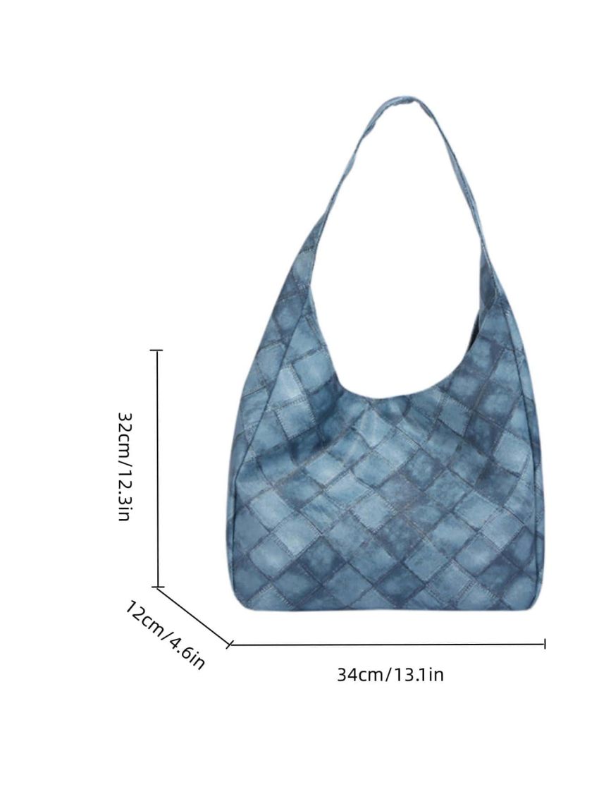 Fashionable Hobo Bag Rhombus Pattern Blue PU