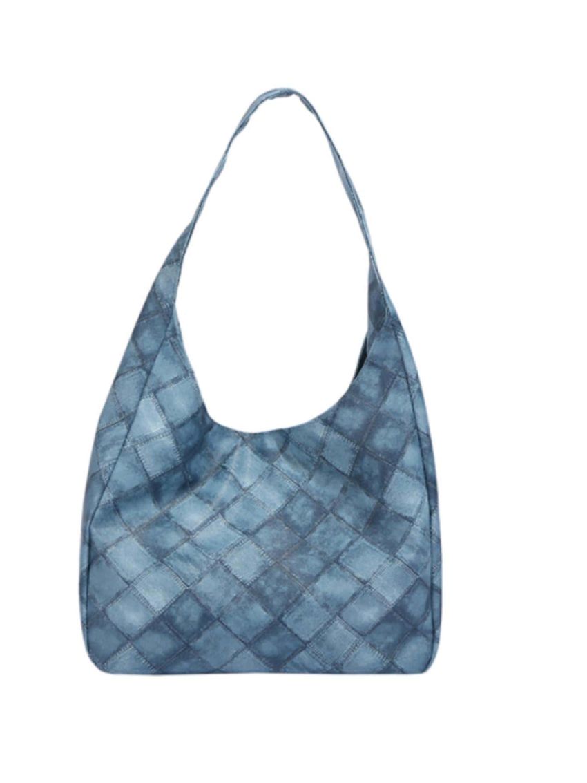 Fashionable Hobo Bag Rhombus Pattern Blue PU
