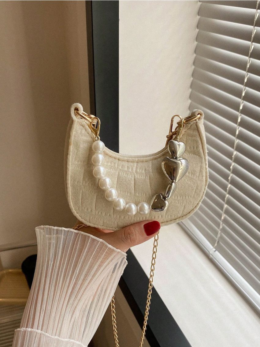 Mini Crocodile Embossed Hobo Bag Faux Pearl Decor