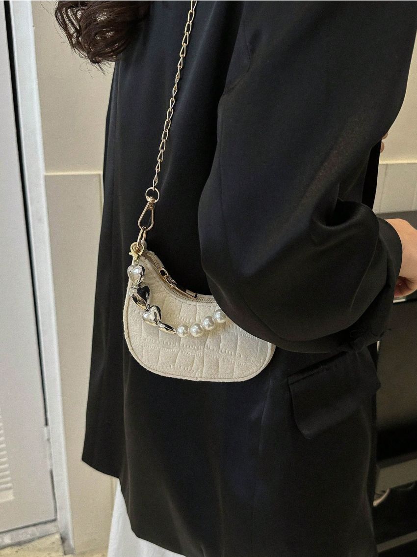 Mini Crocodile Embossed Hobo Bag Faux Pearl Decor