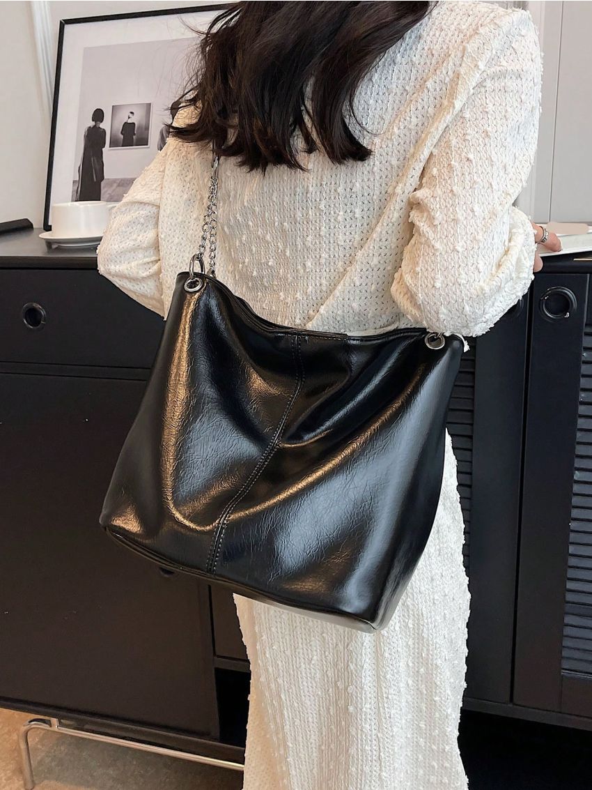 Minimalist Hobo Bag Large Capacity Black Pu