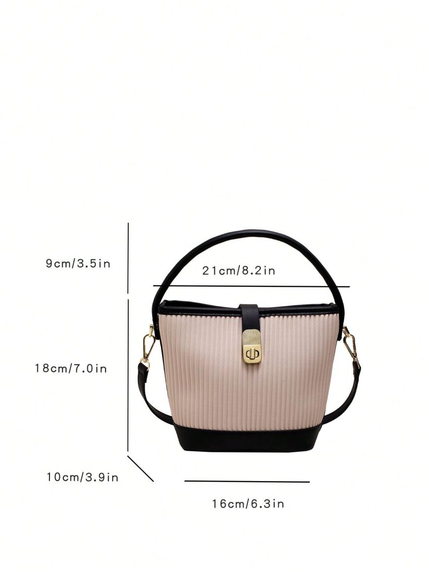 Two Tone Bucket Bag Twist Lock PU Fashionable