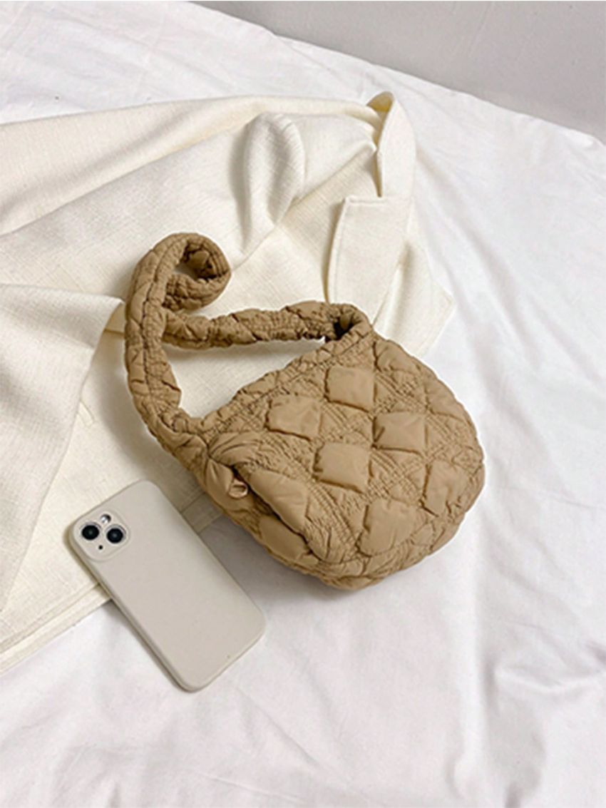 Mini Ruched Bag Stitch Detail Zipper Nylon Casual